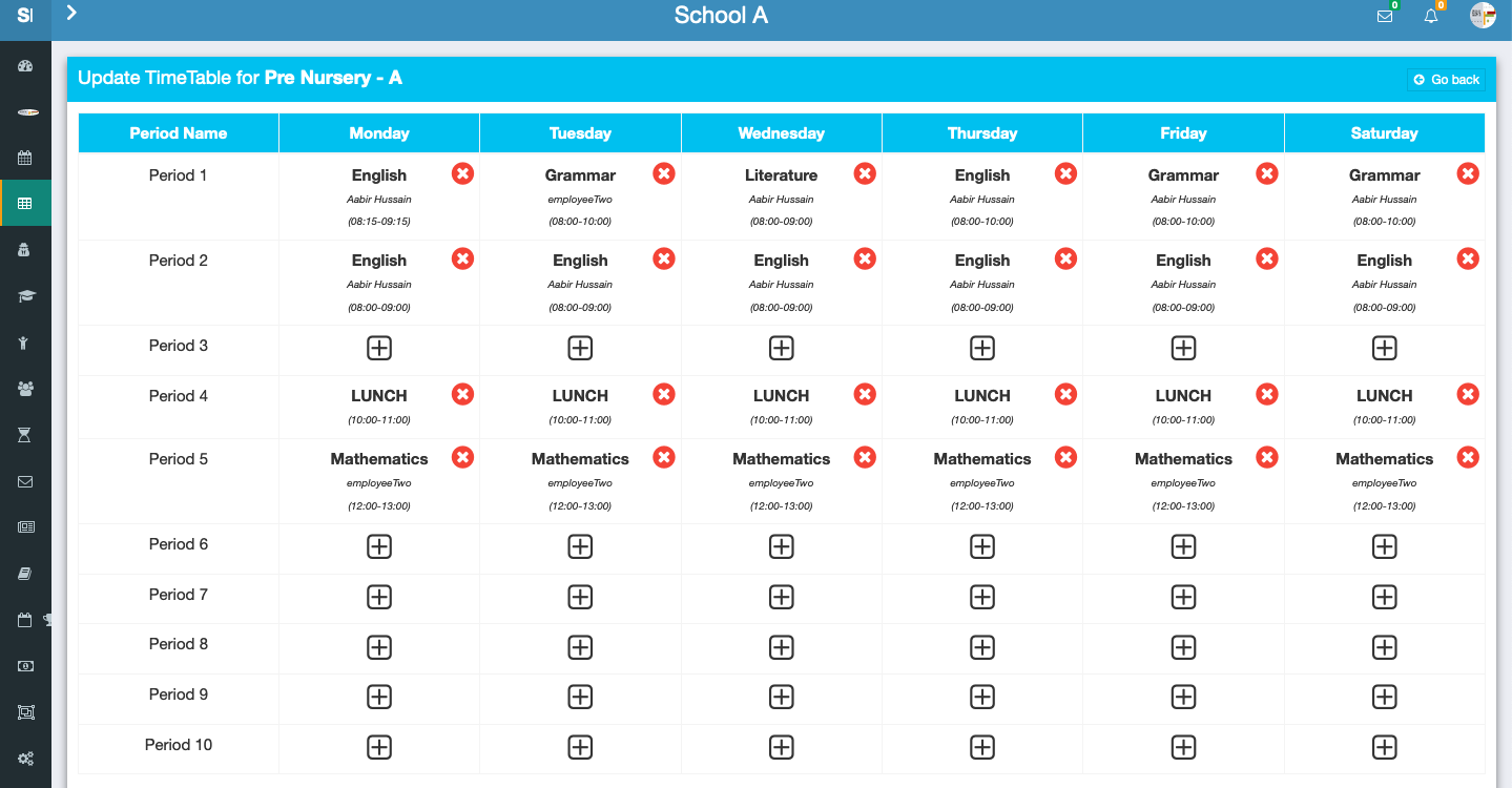 Creating a class timetable in Schoolites