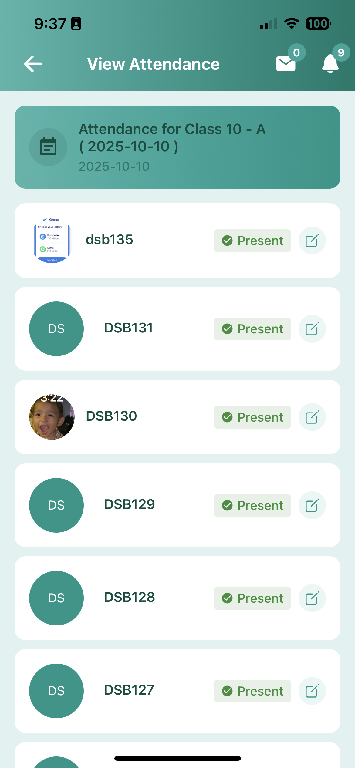 Teacher taking attendance on the Schoolites mobile app