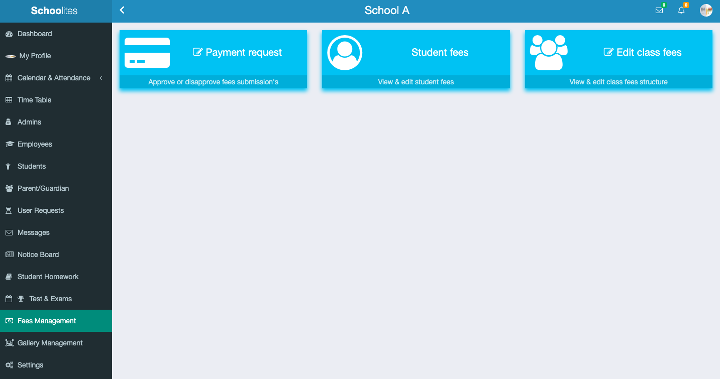 Schoolites fees management dashboard for admins