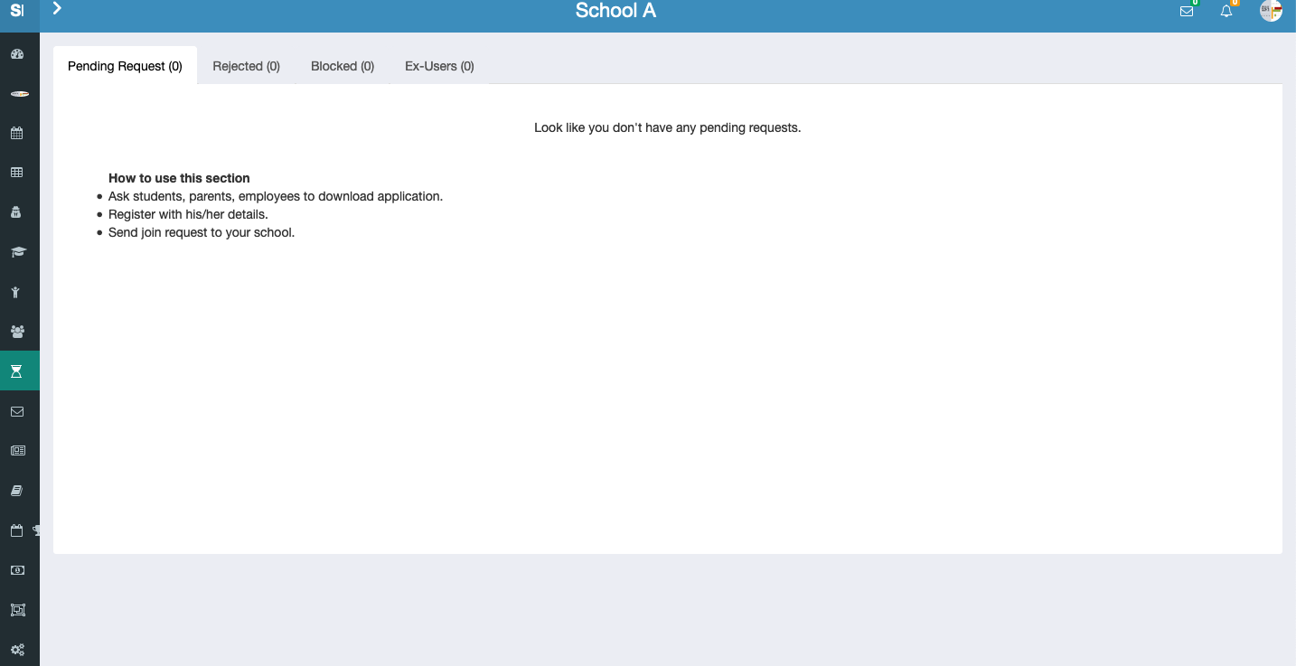 Managing user join requests in Schoolites